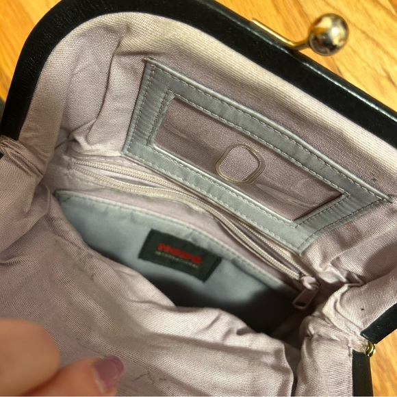 Cute HOBO brand black leather foldable clutch with strap. Magnetic closure. EUC - Picture 4 of 5